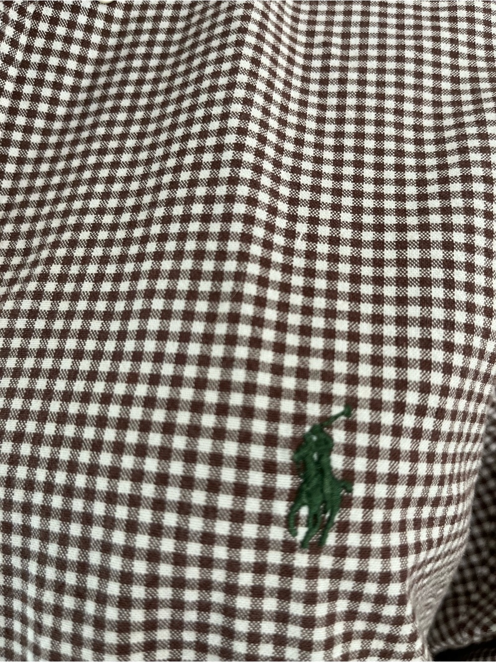 Upcycled Ralph Lauren Brown and White Gingham Button-Down Ruffle Collar - Picture 3 of 6